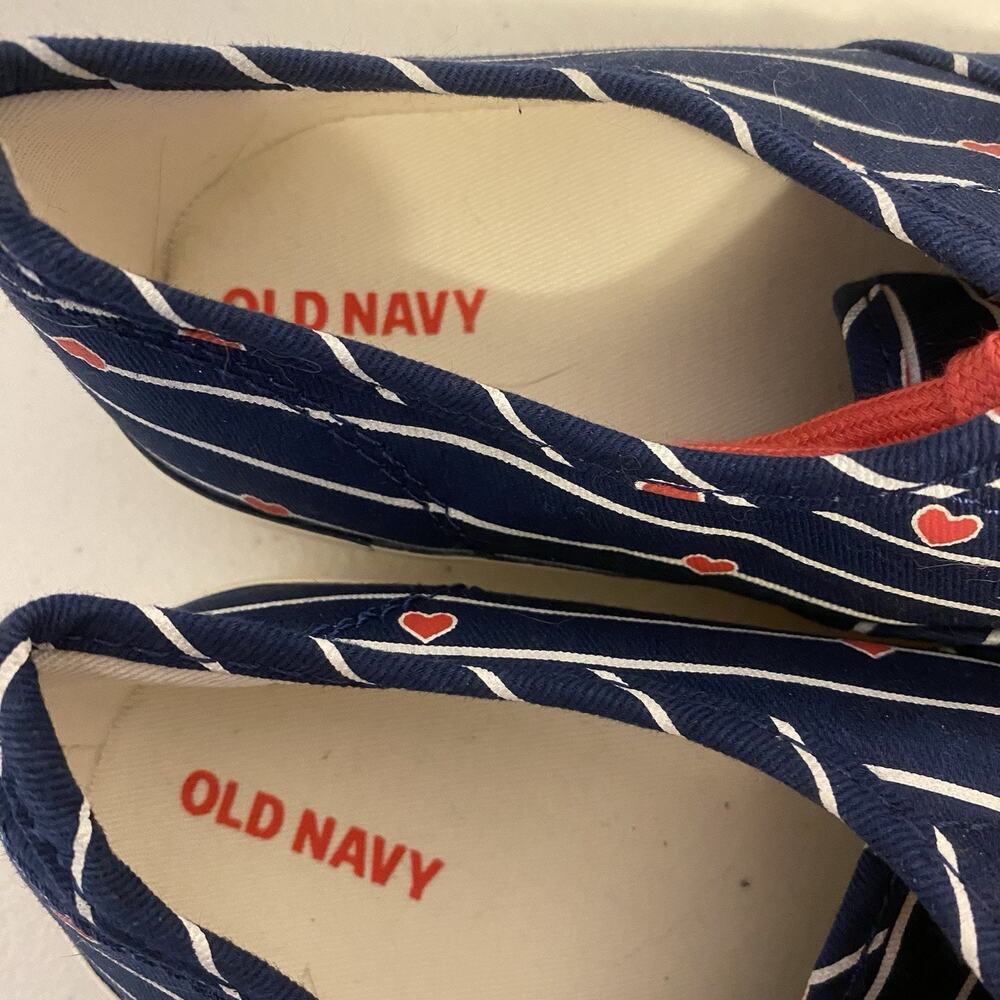 Old Navy Women Junior Teen Sneakers Shoes Tennis Lace Navy Blue Red Heart Sz 4 - Picture 3 of 6